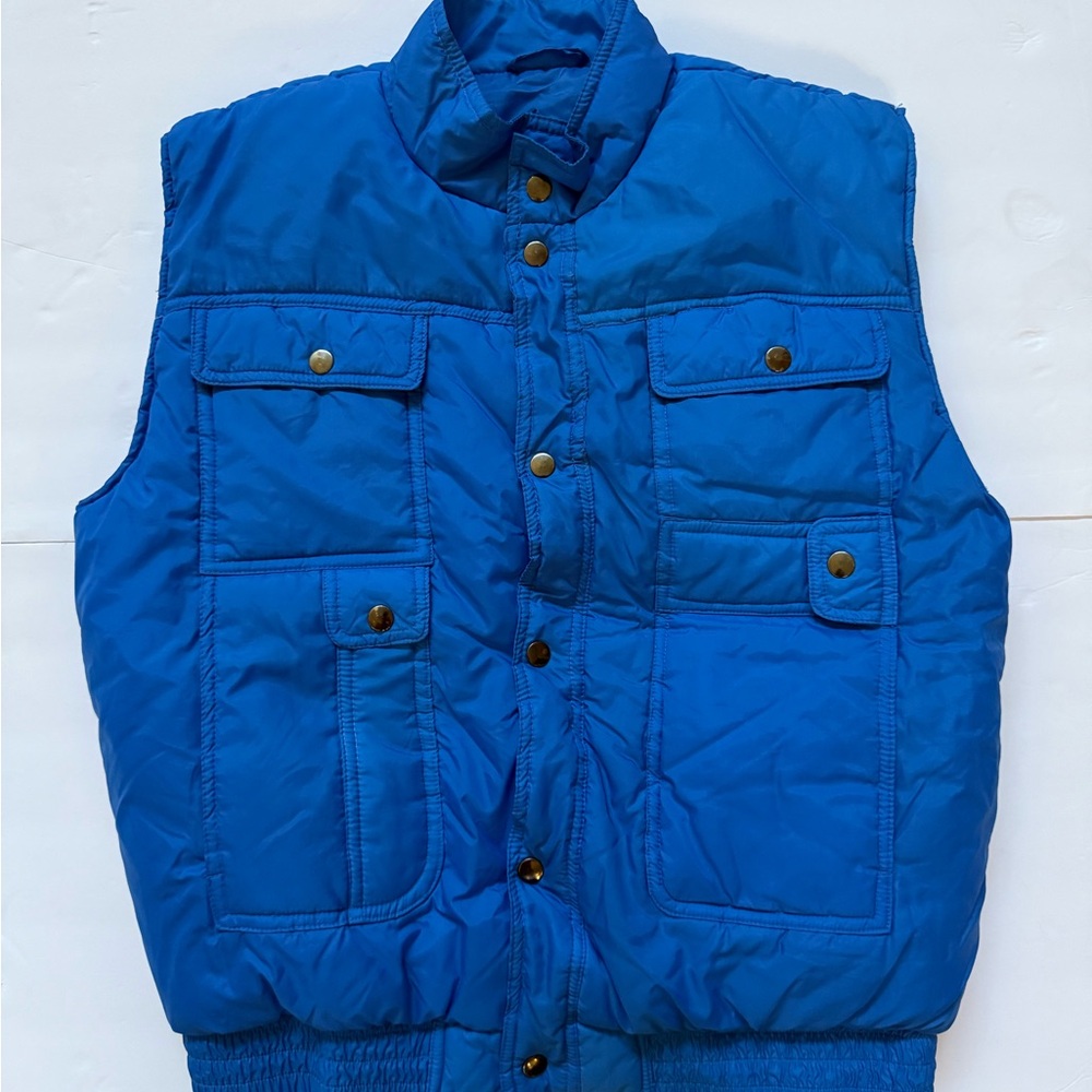 Vtg Continental Puffer Vest Men's Large Blue Full Zip Outdoor‎ 80's Ski Nylon